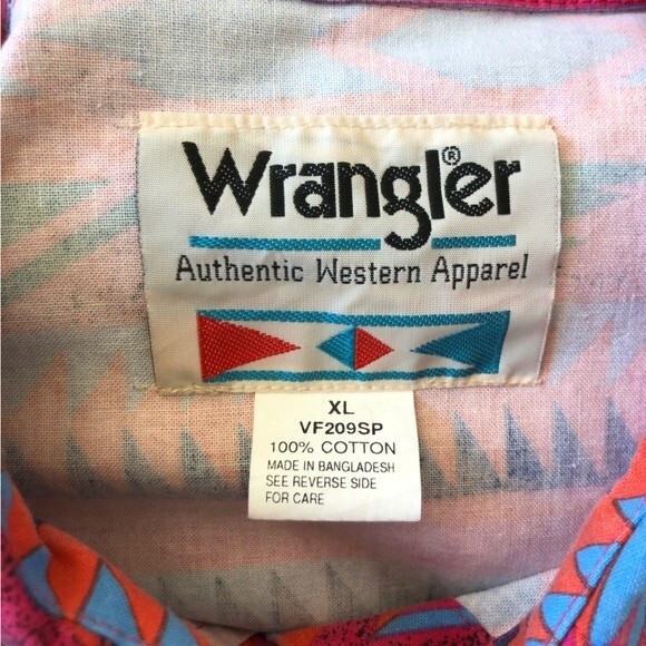 Wrangler Shirt Womens XL Pink Blue 90s Southwestern Western Aztec Vintage New - Picture 9 of 16